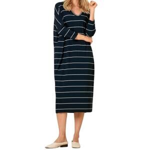 Masai Copenhagen Jersey Dress Oversized Striped Shift Navy White Knit M